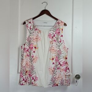Chico's Pink and White Floral Sleeveless Bubble Hem Top Plus XXL